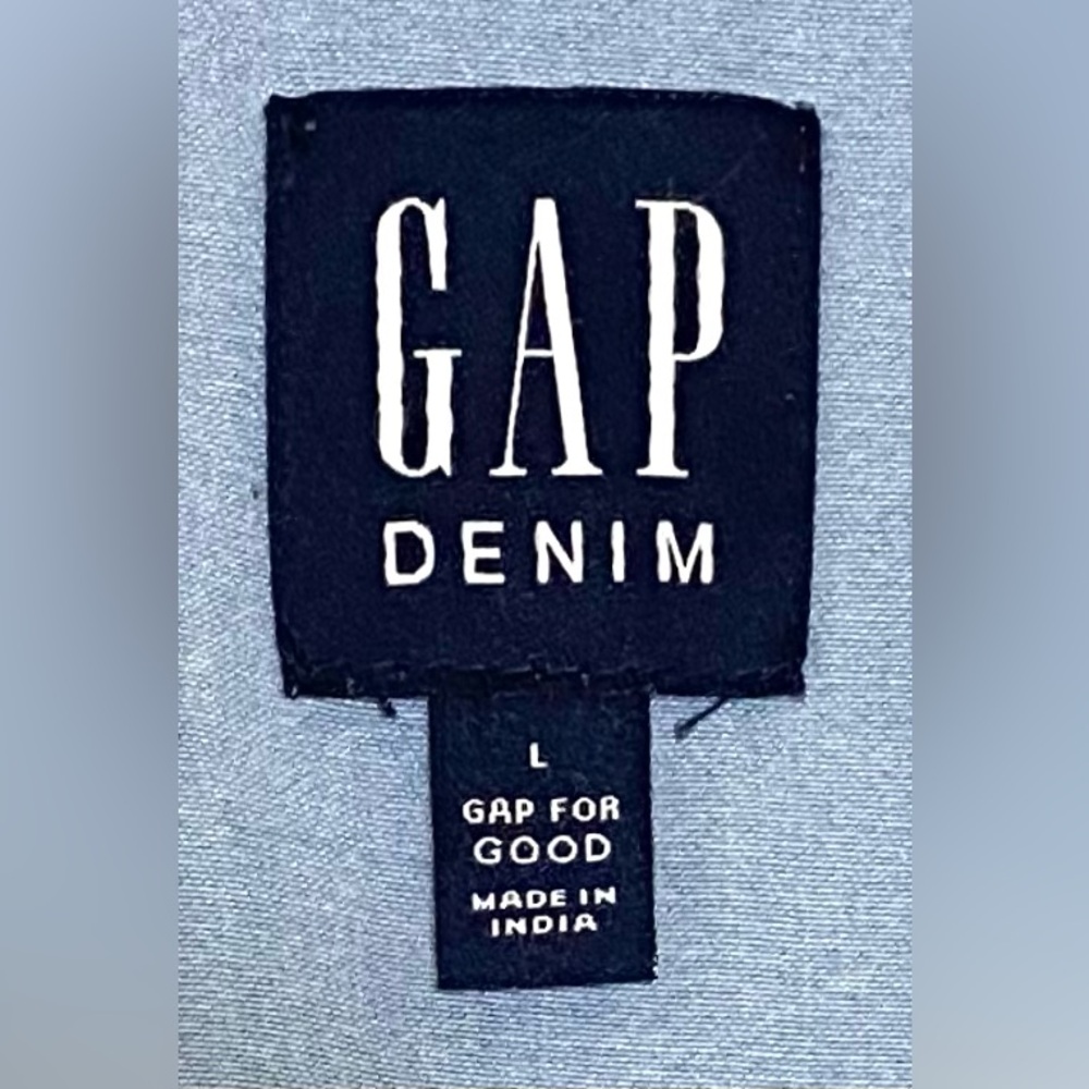 GAP Womens L Solid Blue Oversized Denim Top Boho 90s Minimalism Cottagecore - Picture 10 of 13